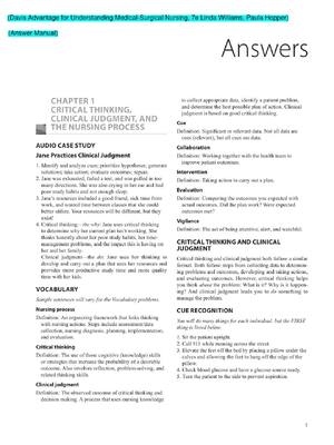 Preview of Solutions Manual for Davis Advantage for Understanding Medical-Surgical Nursing 7th Editio