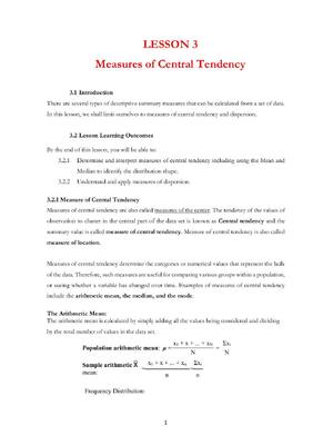Preview of Measures of Central Tendency LESSON 1