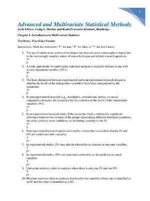 Preview of TEST BANK for Advanced and Multivariate Statistical Methods, 6th Edition By Craig Mertler