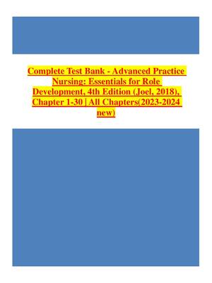 Preview image for Test Bank FOR Advanced Practice Nursing: Essentials for Role Development, 4th Edition (Joel, 2018), Chapter 1-30 | All Chapters