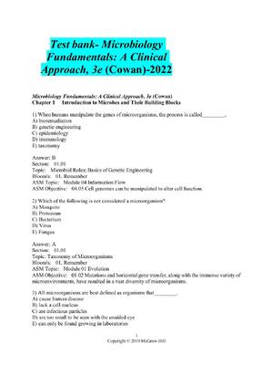 Preview of TEST BANK For Microbiology Fundamentals: A Clinical Approach 3rd Edition By Cowan ALL CHAP
