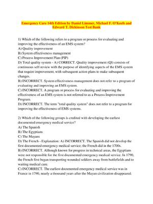 Preview of Test Bank for Emergency Care 14th Edition Daniel Limmer -All Chapter 1-41