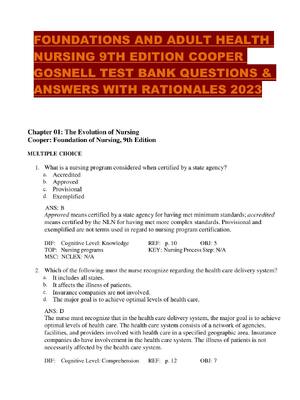 Preview of TEST BANK for Foundations of Nursing 9th Edition by Kim Cooper, Kelly Gosnell