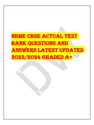 Preview of NBME CBSE ACTUAL TEST BANK QUESTIONS AND ANSWERS