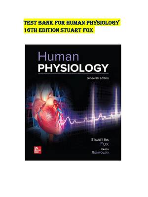 Preview of Test Bank For Human Physiology 16th Edition Stuart Fox