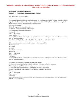 Preview of TEST BANK for Economics 8th Edition (Updated) By Glenn Hubbard, Anthony Patrick O'Brien (T
