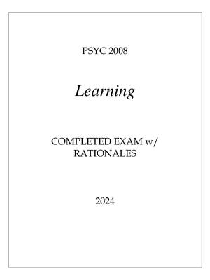 Preview of PSYC 2008 LEARNING COMPLETED EXAM WITH RATIONALES