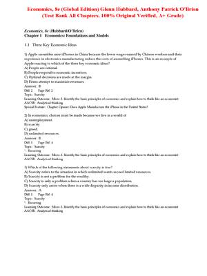 Preview of Test Bank For Economics, 8th Edition (Global Edition) By Glenn Hubbard, Anthony Patrick O'