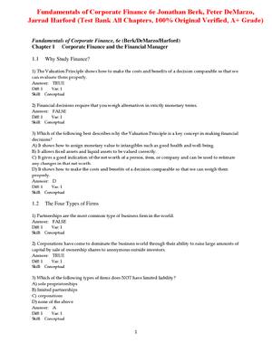 Preview of Test Bank For Fundamentals of Corporate Finance 6th Edition By Jonathan Berk, Peter DeMarz