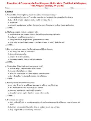 Preview of Test Bank For Essentials of Economics 6th Edition By Paul Krugman, Robin Wells