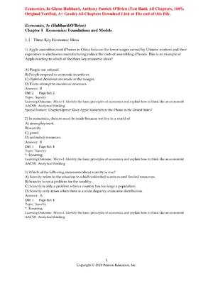 Preview of Test Bank For Economics 8th Edition By Glenn Hubbard, Anthony Patrick O'Brien (All Chapter