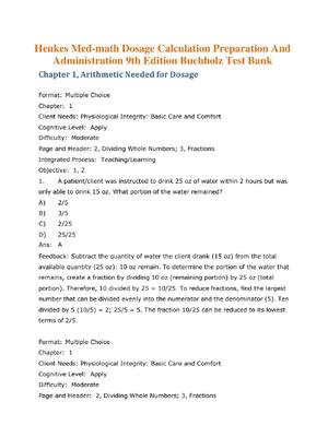 Preview of Henkes Med-math Dosage Calculation Preparation And Administration 9th Edition by Susan Buc