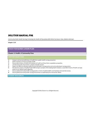 Preview of Solutions Manual For Community/Public Health Nursing: Promoting the Health of Populations
