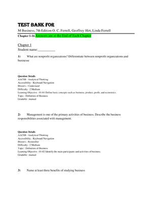 Preview of Test Bank For M Business, 7th Edition O. C. Ferrell, Geoffrey Hirt, Linda Ferrell Chapter(