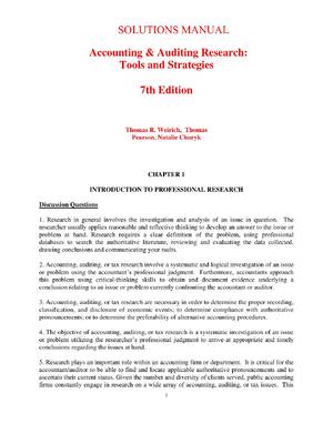 Preview of Solutions Manual For Accounting & Auditing Research Tools & Strategies 7th Edition By Weir
