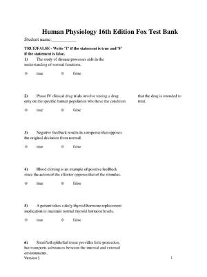 Preview of Test Bank for Human Physiology 16th Edition Fox by Krista Rompolski Stuart Fox  Complete C