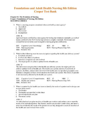 Preview of Test Bank for Foundations and Adult Health Nursing 8th Edition Cooper All Chapters