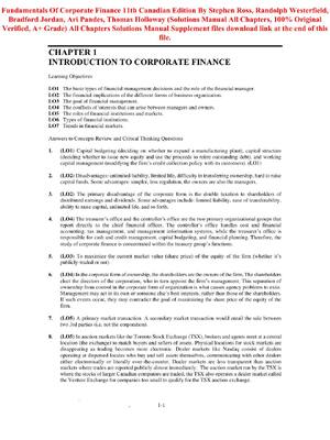 Preview of Solutions Manual For Fundamentals Of Corporate Finance 11th Canadian Edition By Stephen Ro