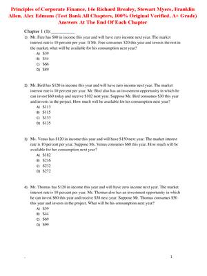 Preview of Test Bank For Principles of Corporate Finance 14th Edition By Richard Brealey, Stewart Mye