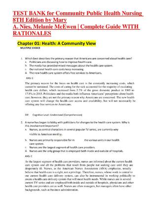 Preview of Test Bank For Community Public Health Nursing Promoting the Health of Populations 8th Edit