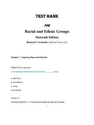 Preview of Test Bank For Racial and Ethnic Groups, 16th Edition by Richard T. Schaefer -  Chapter 1-1