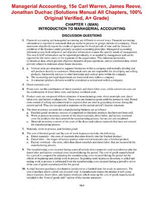 Preview of Solutions Manual For Managerial Accounting 15th Edition By Carl Warren, James Reeve, Jonat
