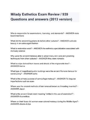 Preview of Milady Esthetics Exam Review  | Contains 900+ Questions and answers