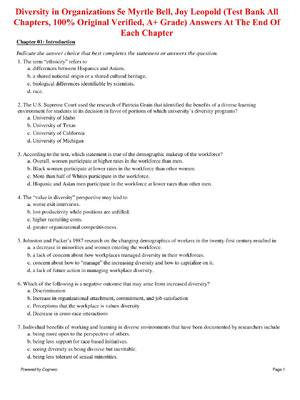 Preview of Test Bank for Diversity in Organizations 5th Edition By Myrtle Bell, Joy Leopold (All Chap