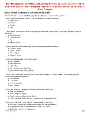 Preview of Test Bank for Role Development in Professional Nursing Practice 6th Edition By Kathleen Ma