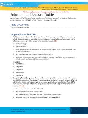 Preview of Solutions Manual for Essentials of Statistics for Business & Economics 10th Edition By Jef