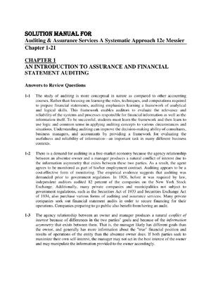 Preview of Solutions Manual For Auditing & Assurance Services A Systematic Approach 12th Edition by M