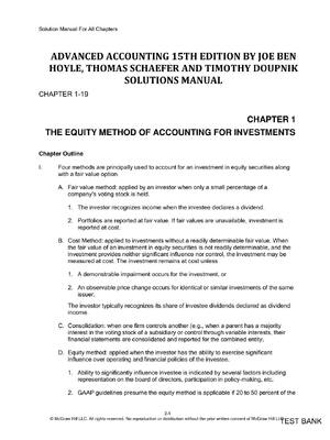 Preview of SOLUTIONS MANUAL for Advanced Accounting 15th Edition By Joe Ben Hoyle, Thomas Schaefer, T