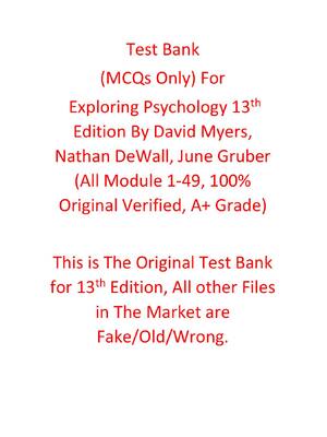 Preview of Test Bank For Exploring Psychology 13th Edition By David Myers, Nathan DeWall, June Gruber