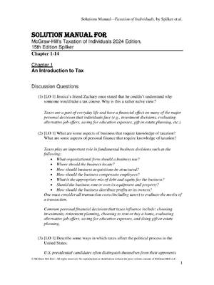 Preview of Solutions Manual for McGraw-Hill's Taxation of Individuals 2024 15th Edition by Brian Spil