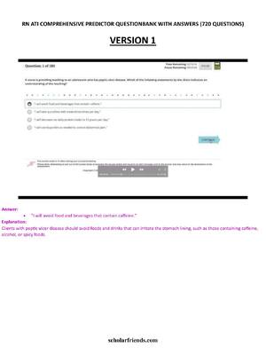 Preview of ATI RN Comprehensive Predictor Question Bank Cotains Highly Tested 720 Q&As