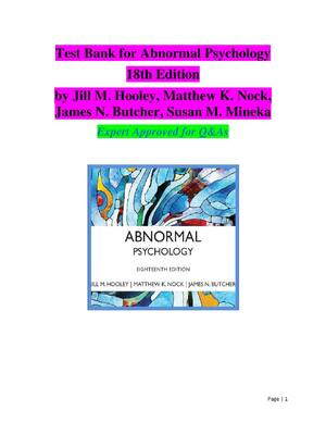 Preview of Test Bank for Abnormal Psychology, Global Edition 18th Edition by Jill M. Hooley, Matthew