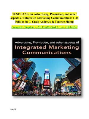 Preview of TEST BANK for Advertising, Promotion, and other aspects of Integrated Marketing Communicat