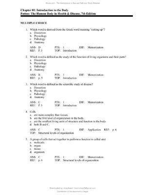 Preview of Test Bank for The Human Body in Health & Disease 8th edition by Kevin T. Patton, Frank B.