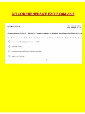 Preview image for ATI COMPREHENSIVE EXIT EXAM 2023 | 180 Q&A - ANSWER KEY STARTS ON PAGE 144