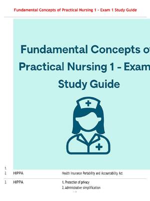 Preview of Fundamental Concepts of Practical Nursing 1 – Exam 1 Study Guide
