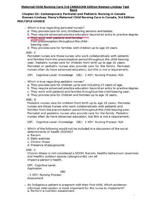 Preview of Test Bank for Maternal Child Nursing Care in Canada 3rd Edition Keenan Lindsay | All Chapters 1-55 | Complete Latest Guide A+ | Perry's Maternal Child Nursing Care