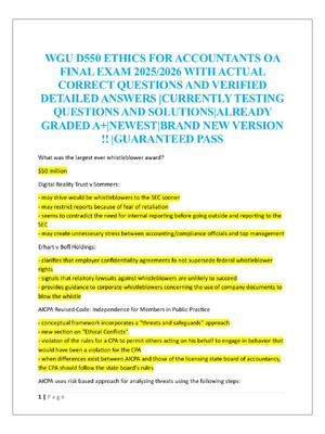 Preview of WGU D550 Ethics For Accountants OA Final Exam 2025/2026 With Actual Correct Questions and