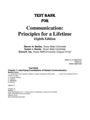 Preview of Test Bank For Communication Principles for a Lifetime, 8th Edition by Steven A. Beebe, Sus
