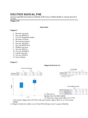 Preview of Solutions Manual for Advanced and Multivariate Statistical Methods: Practical Application