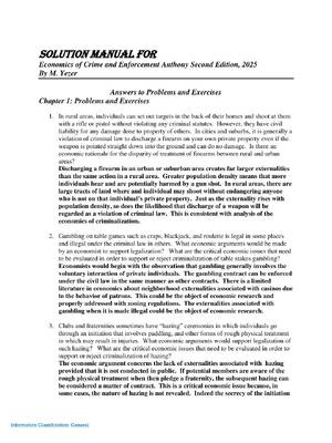 Preview of Solution Manual For Economics of Crime and Enforcement, 2nd Edition by Anthony M. Yezer