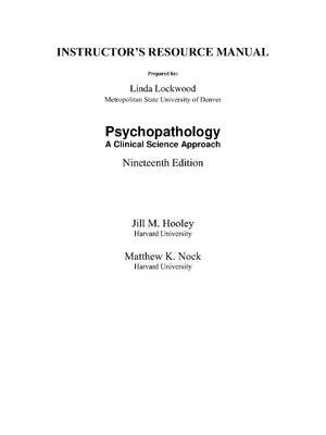 Preview of INSTRUCTOR’S MANUAL For Psychopathology A Clinical Science Approach, 2025 19th Edition by