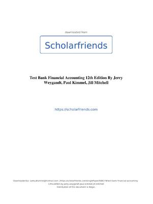 Preview of Test Bank Financial Accounting 12th Edition By Jerry Weygandt, Paul Kimmel, Jill Mitchell