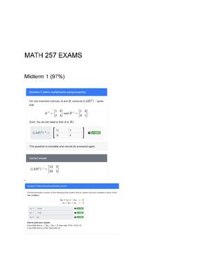 Preview of MATH 257 Midterm EXAM 1 (97% Score)