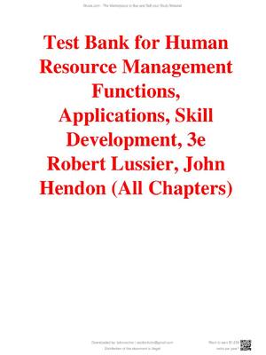Preview of Test Bank For Human Resource Management Functions, Applications, Skill Development, 3rd Ed