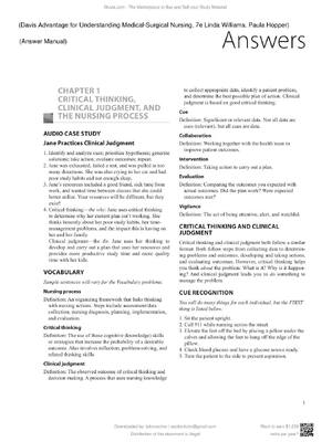 Preview of Solutions Manual For Davis Advantage for Understanding Medical-Surgical Nursing, 7th Editi